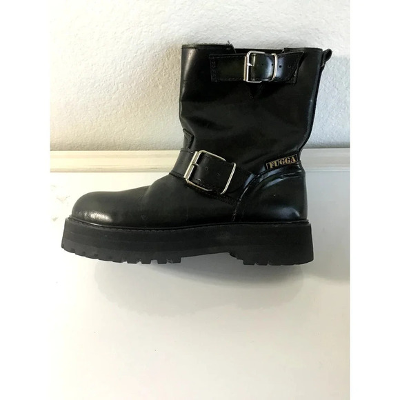 FUGGA Mens 8.5 Hunter Green Leather Boots Y2K - Picture 5 of 16